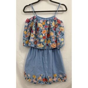 NWT Savanna Jane Blue Floral Embroidered Romper Womens Size M‎